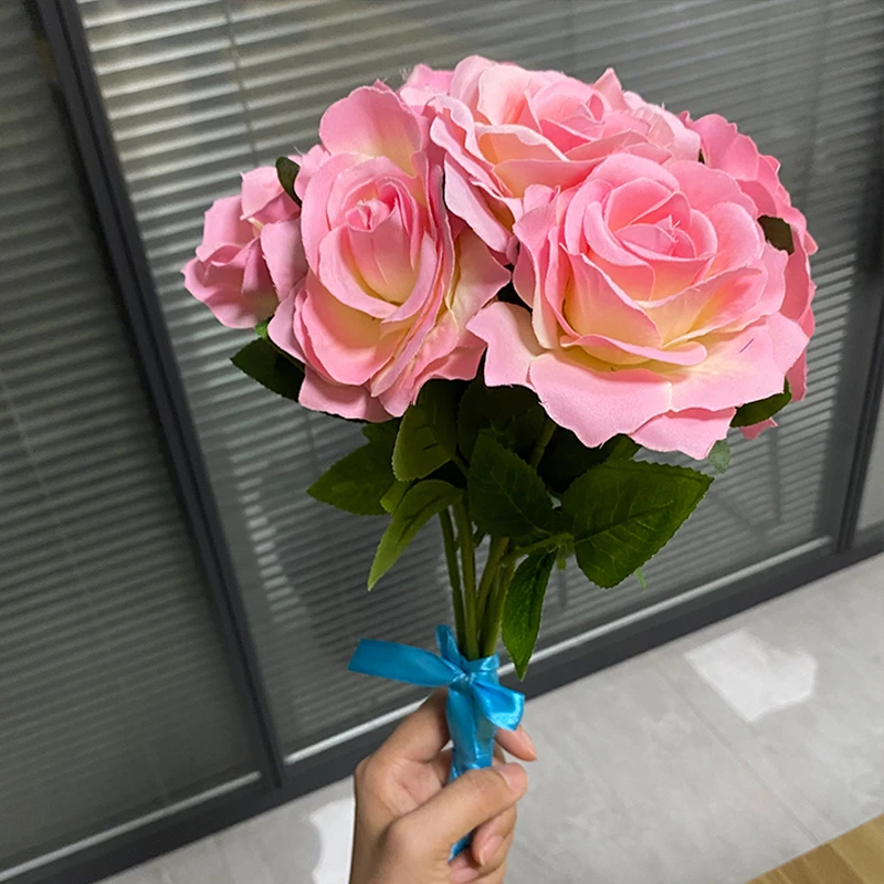 

38cm Artificial Silk Rose Artificial Flower For Home Decoration White Rose Wedding Bride Bouquet Supplies Photographic Props