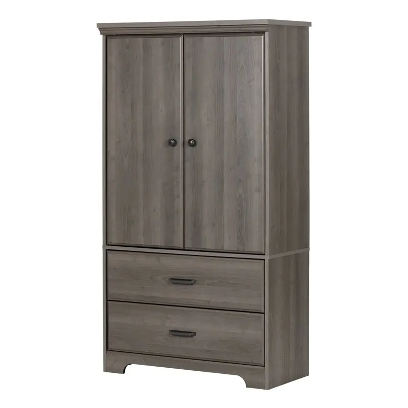 

2-Door Armoire with Drawers, Gray Maples, Laminated particleboard