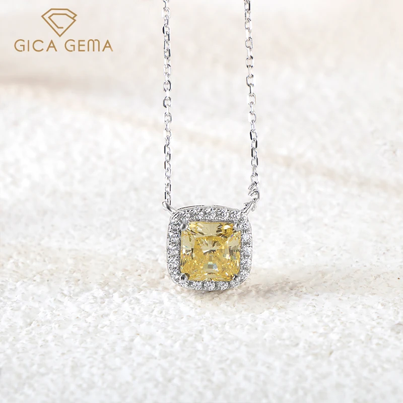 

Gica Gema 925 Sterling Silver Square Pink Yellow Zircon High Carbon Diamond Pendant Necklace For Women Sparkling Fine Jewelry