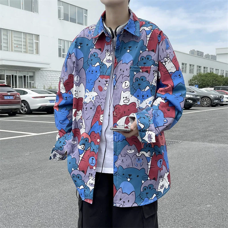 

Рубашка с длинным рукавом для мужчин и женщин, хлопковая повседневная одежда с принтом граффити, дыхательная уличная одежда, весна 2022
