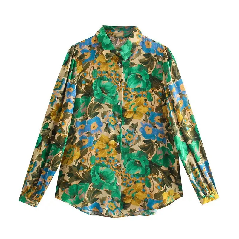 

Spring Autumn Blouses Shirts Women Long Sleeve Print Ulzzang Turn-down Collar Designed Womens Korean Style with Buttons Chiffon