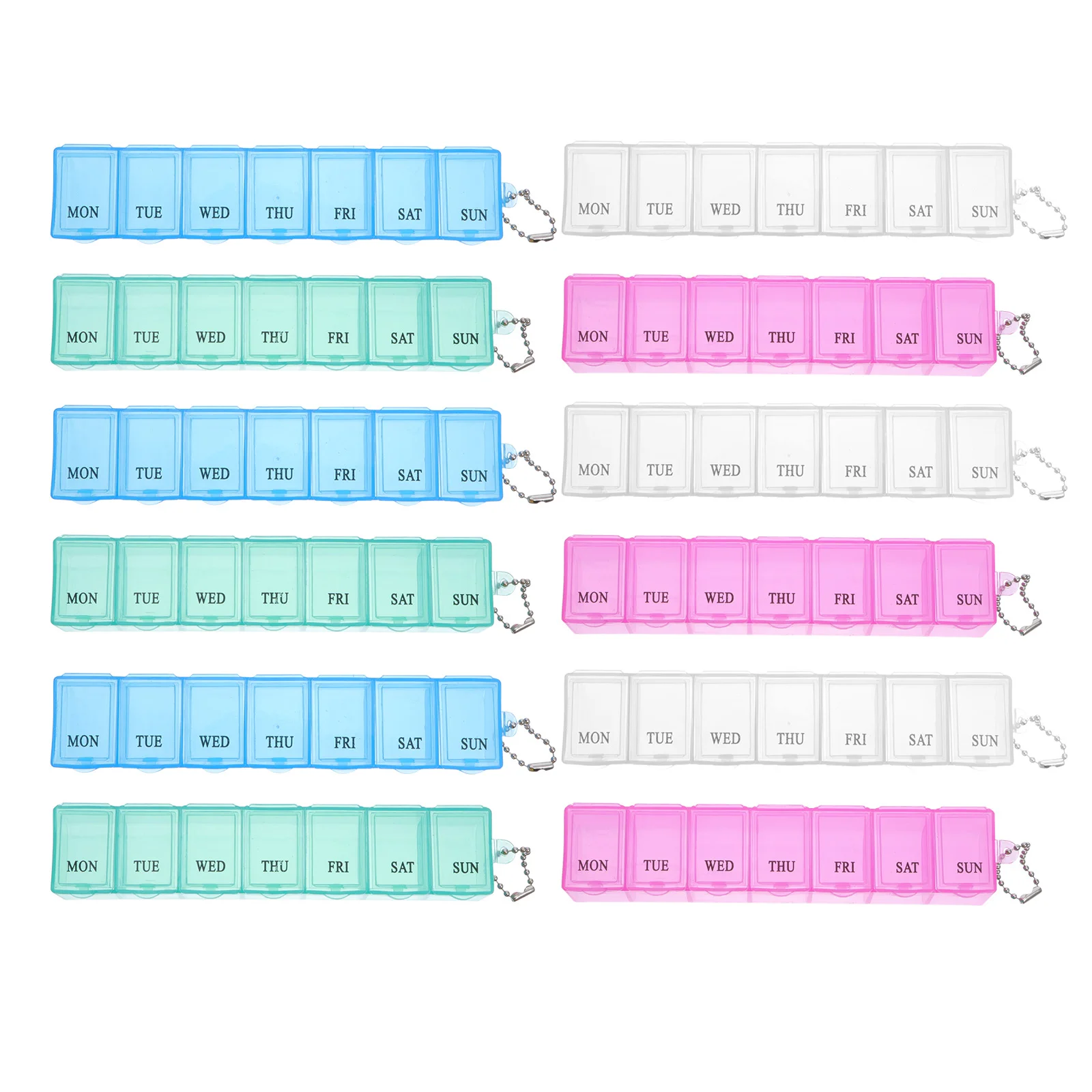 

12pcs 7-Grids Weekly Case Container Drug Medicine Dispenser with Chain