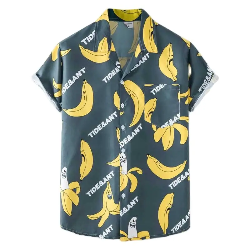 

Funny Banana Print Hawaiian Shirt Men 2021 Summer Casual Short Sleeve Beach Wear Holiday Vacation Aloha Party Clothing Chemise