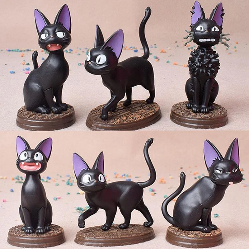 

1/6PCS Anime Kiki Delivery Service Action Figures Cute JiJi Cat Model Toy With Plinth PVC Collectibles Kids Toys