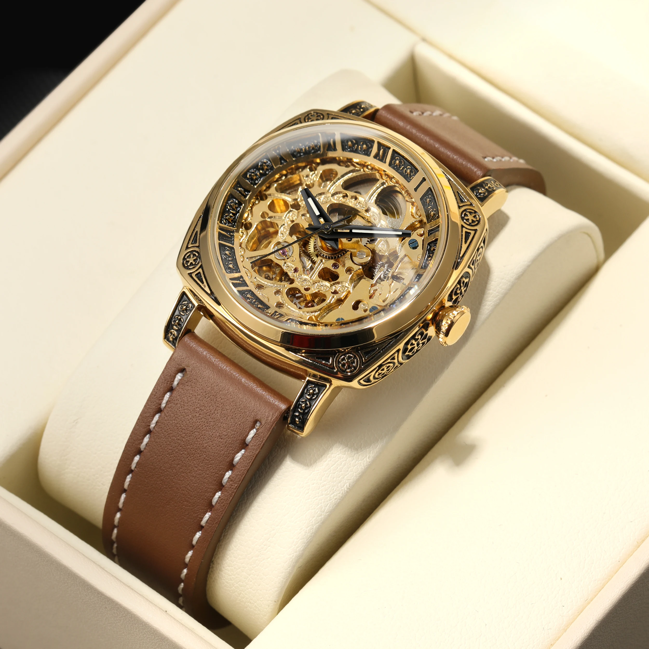 Forsining деловые часы с кожаным ремешком лучший бренд мужские механические наручные