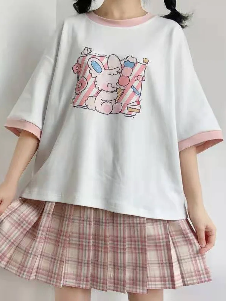 Deeptown Kawaii Cartoon Print T-shirt for Women Japanese Cute Anime Graphic Tees Summer Sweet Girl Harajuku T Shirt Tops Female