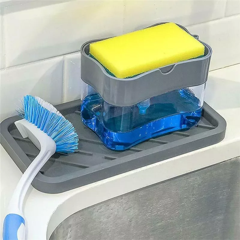 

2023NEW Soap Dispenser Kitchen Cleaning Liquid Dispenser Manual Push Type Box Dish Soap Container Sponge Washing Liquid Tools