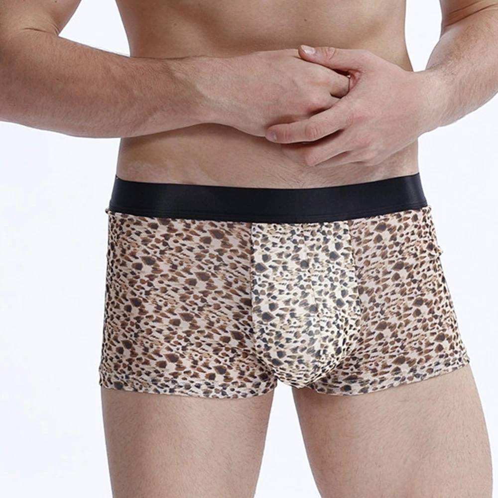 

Men's Boxer Briefs Sexy Mid-waist Underwear Men U Convex Pouch Underpants Boxer Shorts Leopard Print Panties Boxers For Man A50