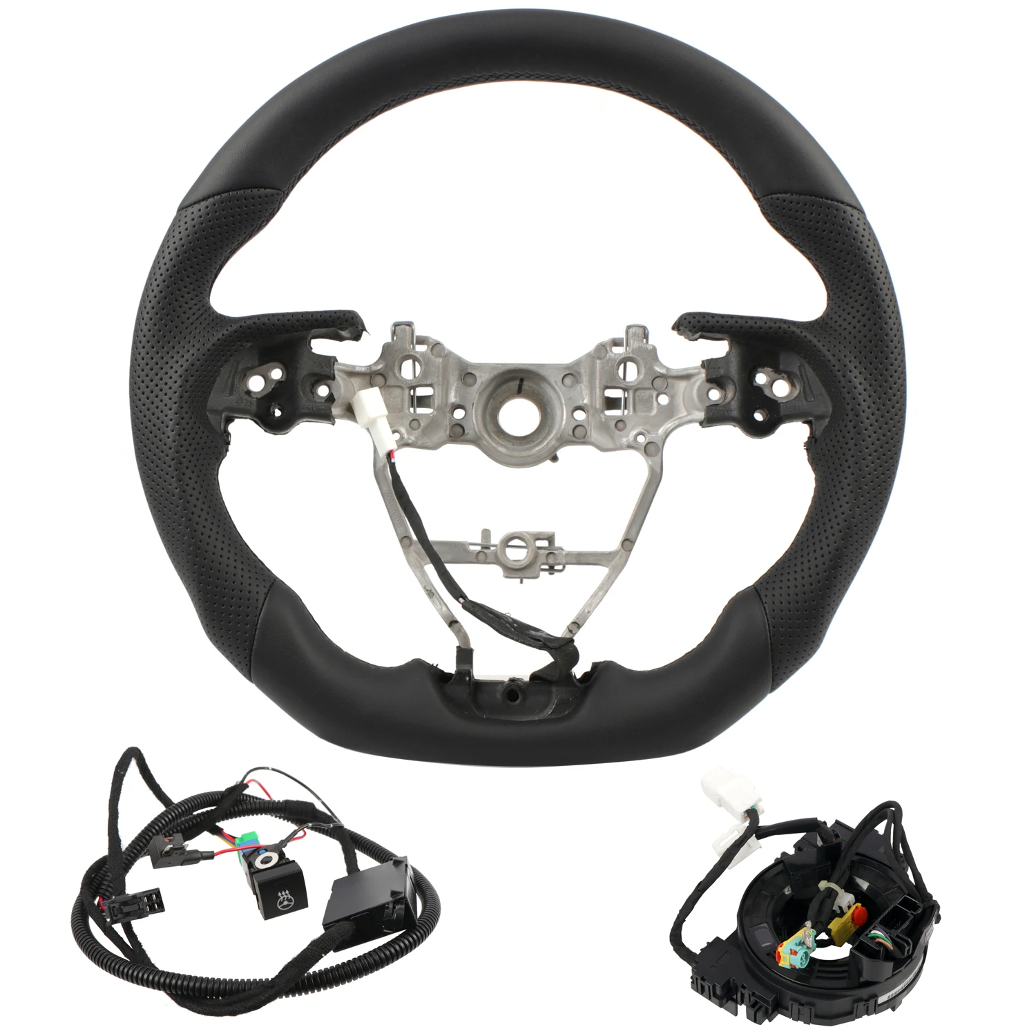 

Для Toyota RAV4 2019-2024, Camry 2018-2023, кожаная запасная часть рулевого колеса, черные автомобильные аксессуары с функцией подогрева