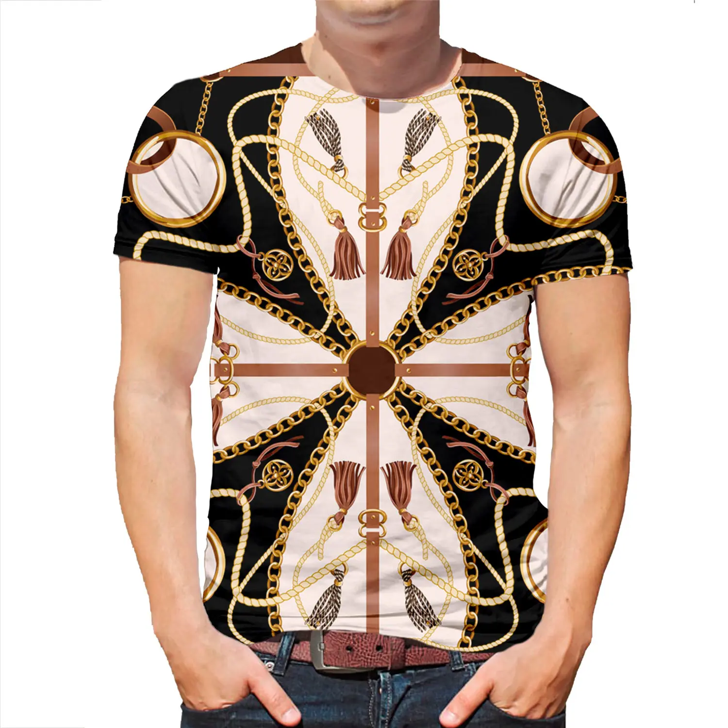 

Футболка мужская с 3D-принтом цепей, модная популярная рубашка в стиле Харадзюку, свободная уличная одежда, Смешная майка