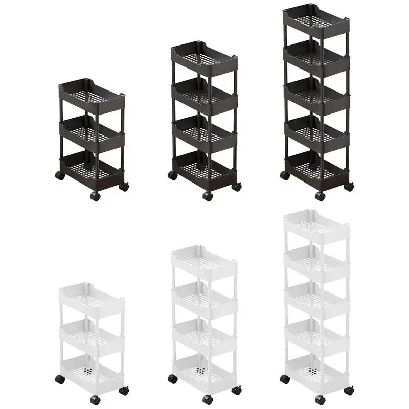

Storage Cart On Wheels 5 Layer Thin Storage Cart Multi-Tier Slim Trolley Utility Organizer Shelf Movable Kitchen Storage Rack