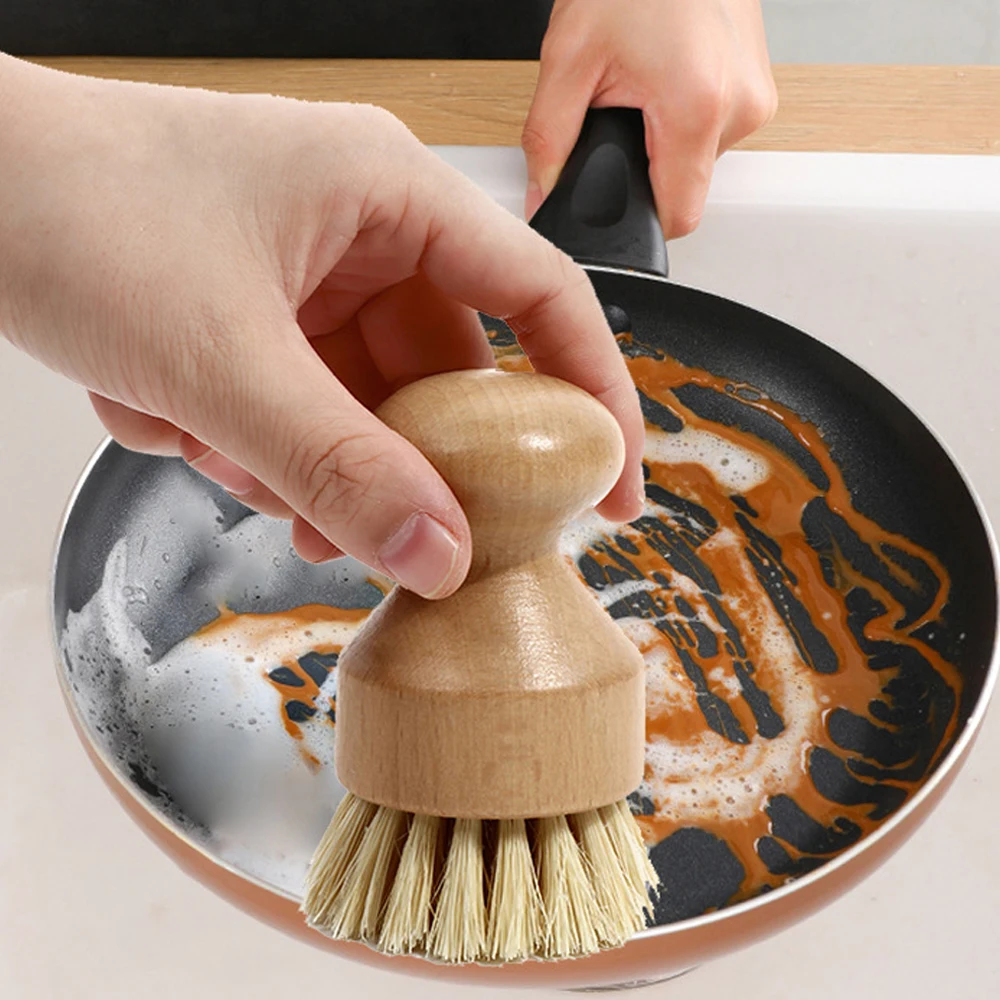 

Kitchen Cleaning Brush Bamboo Dish Scrub Brushes Natural Sisal Bristles Cleaning Scrubbers for Washing Cast Iron Pan/Pot