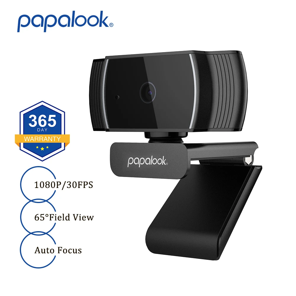 

PAPALOOK 1080p Webcam with Stereo Microphones, AutoFocus FHD 30FPS USB Web Camera, for Streaming Online Class Laptop Computer