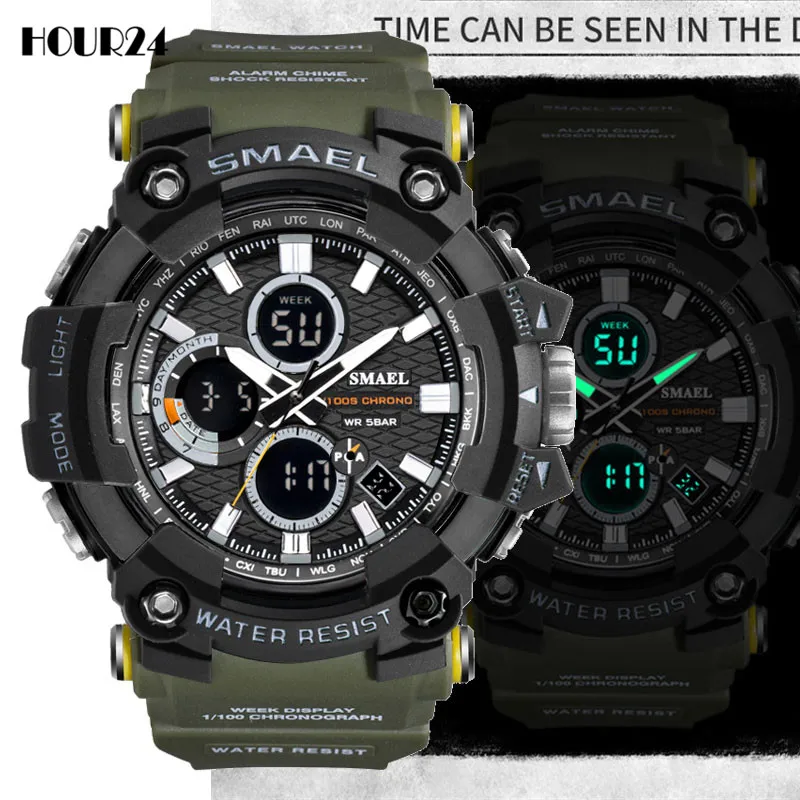 

Mens Watches Black Sports Watch LED Digital Luminous Waterproof Military Watches New Shock Male Clock relogios masculino hombre