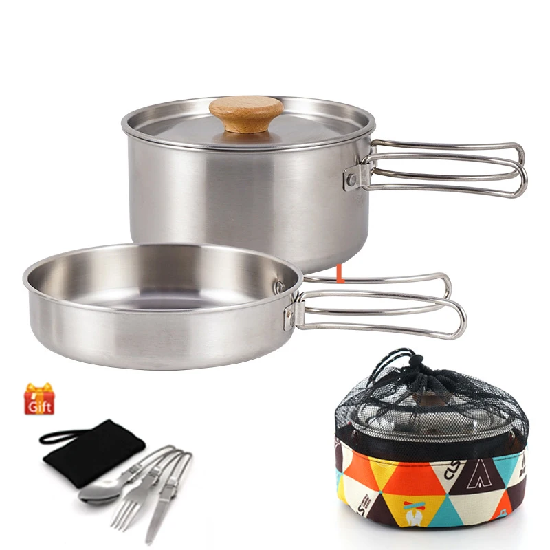 

Camping Cookware 304 Stainless Steel Cooking set Camping equipment Outdoor Tableware Kettle Pot Pan Bowl Hiking trip BBQ Picnic