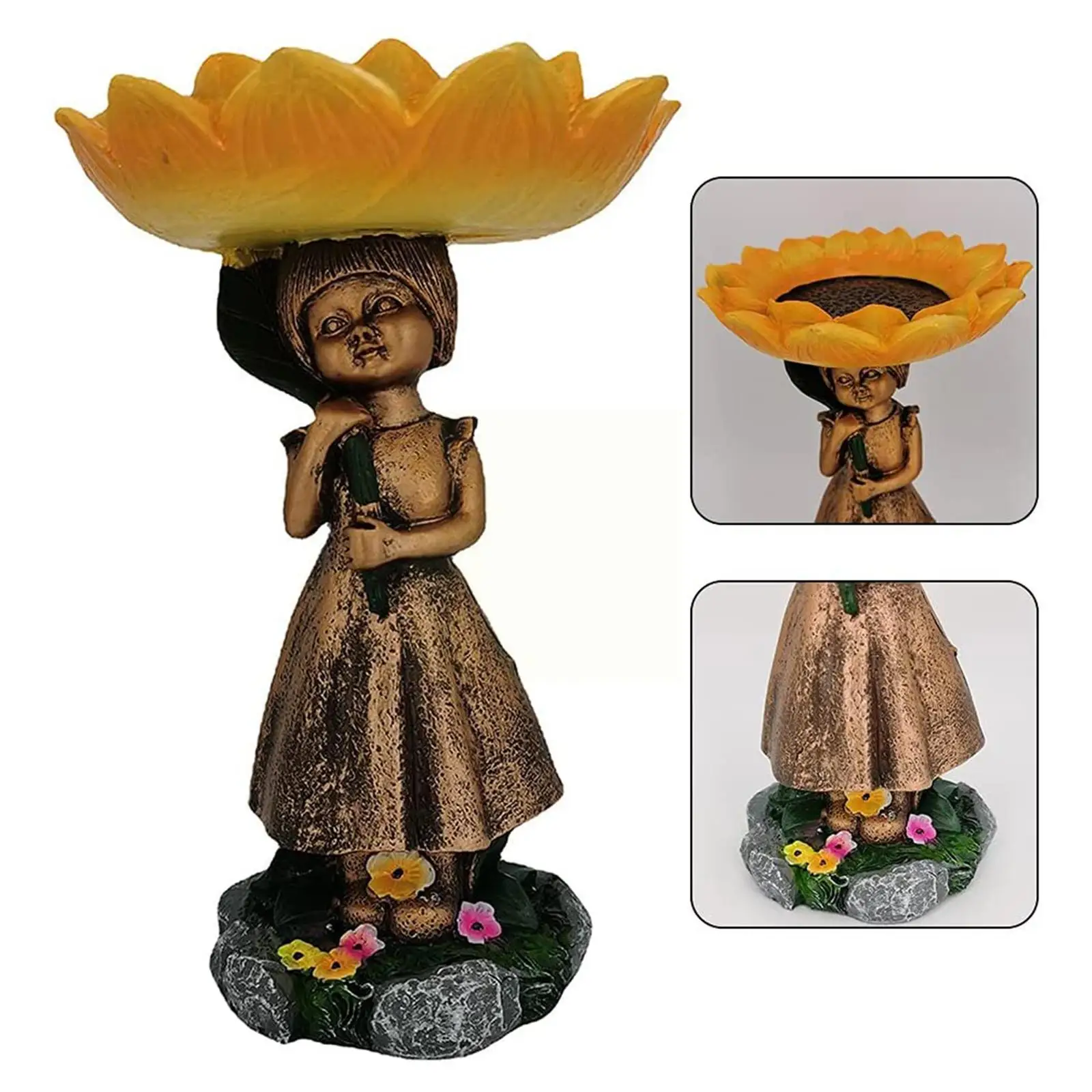 

Уличное украшение для сада в ванну с подсолнухами и божьей коровкой, кормушка для птиц, статуя для газона из смолы, дикая ручная работа, для у...