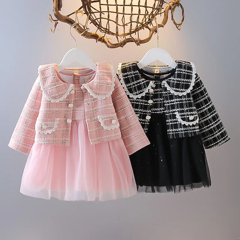 

Girls Fashion Clothes Sets Spring Autumn Children Coats Dress 2pcs Princess Party Suits For Baby Kids Wedding Outfits Toddler 3Y
