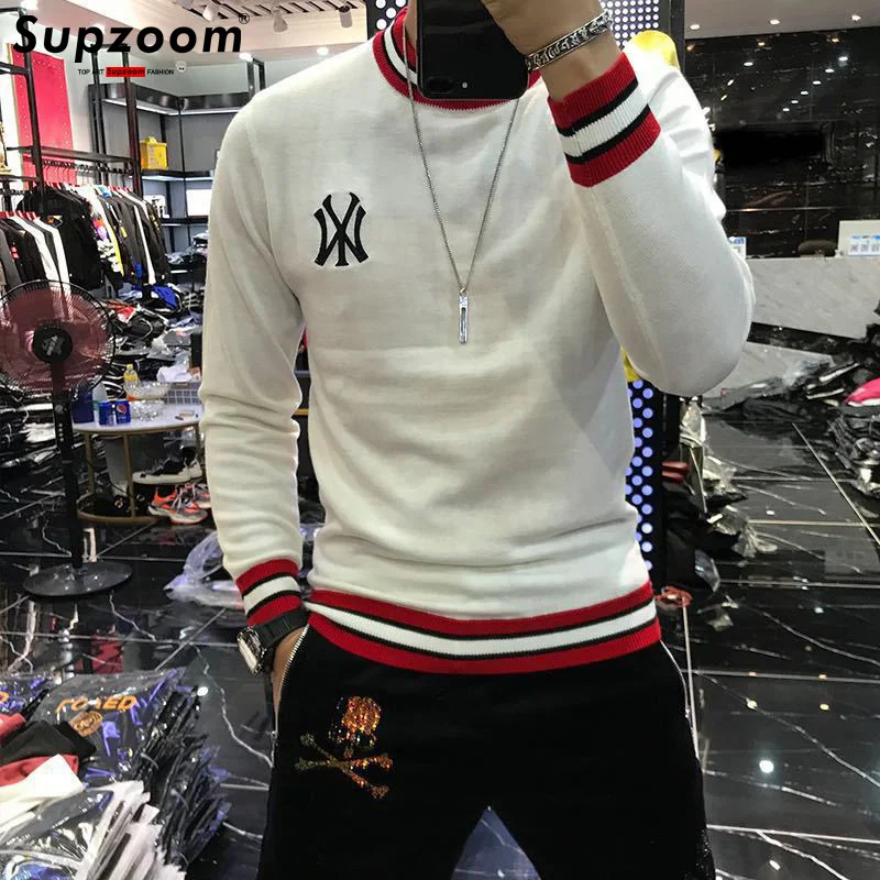 

Supzoom New Arrival Top Fashion O-neck Pullovers Appliques Brand Clothing Embroidered Net Red Warm Casual Knitted Men Sweater