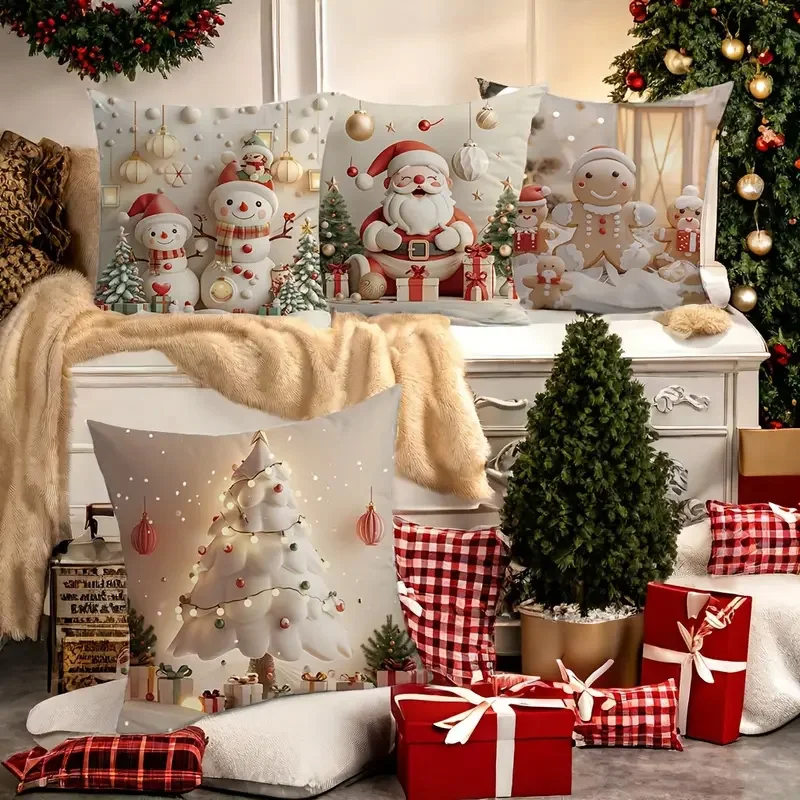 Рождественская белая наволочка для подушки милый Санта-Клаус елка печенье