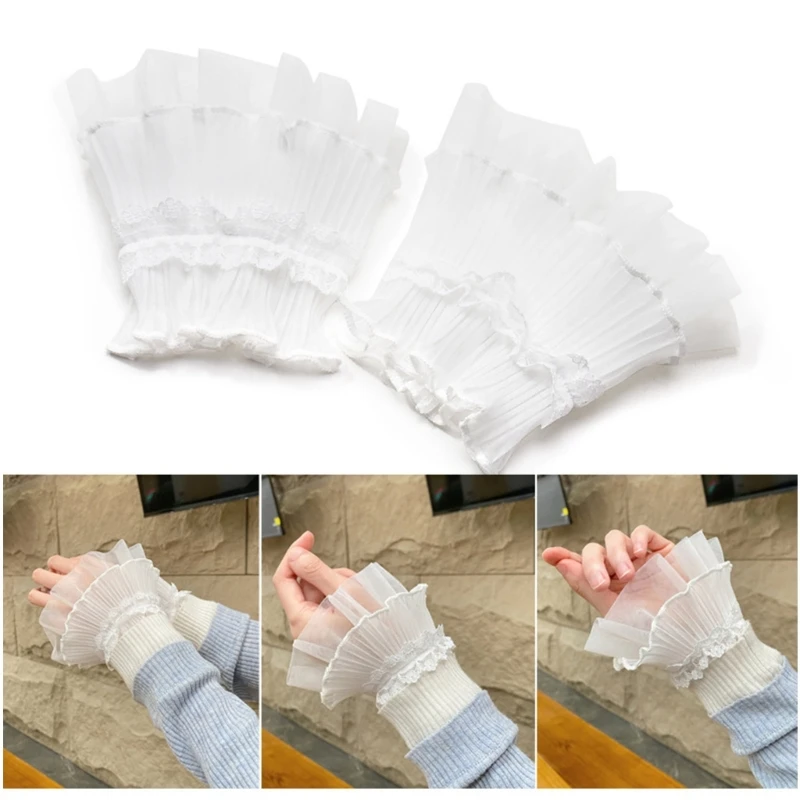 

Sweet Ruffle Sleeves Girls Layered Wrist Cuffs for Woman Sweater Skirt Decorations Female Yarn Wrist Cuffs Supplies