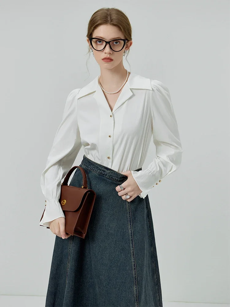 Блузка женская с длинным рукавом и воротником-стойкой на осень