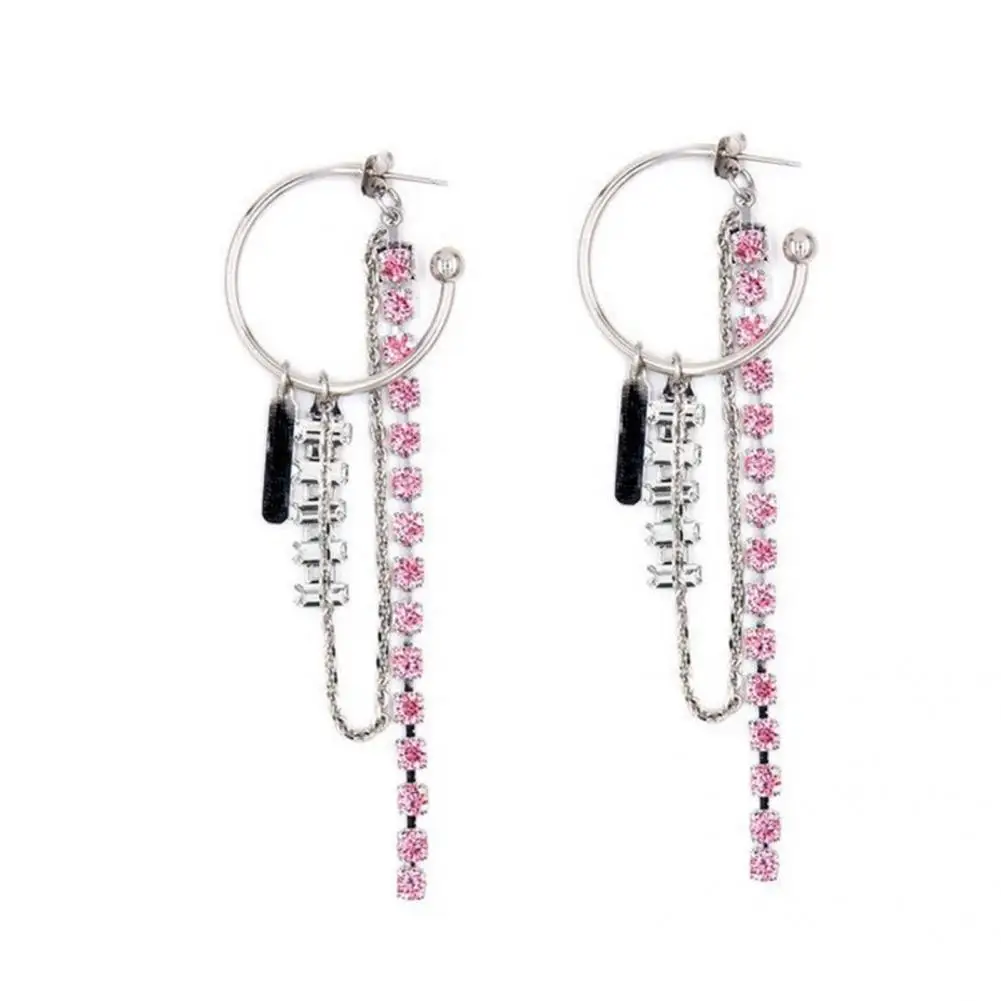 

Fine Workmanship 1 Pair Classic Chain Tassel Dangle Earrings Women Ear Clips C-shaped for Party