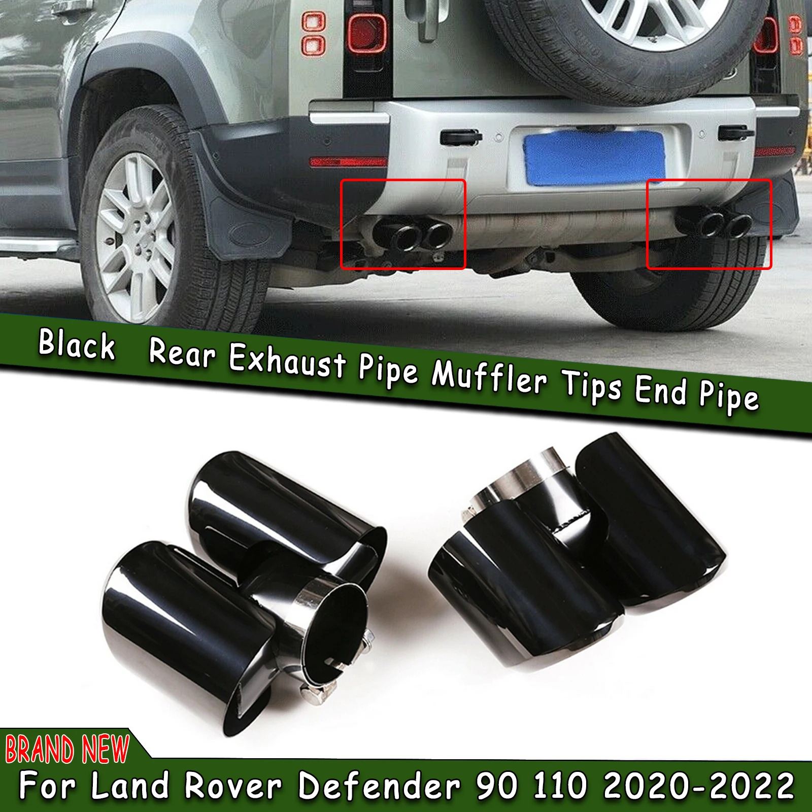 

For Land Rover Defender 90 110 2020-2022 Rear Exhaust Muffler Tip Pipe Stainless Steel Black Car Tail Air Vent Outlet Tailpipe