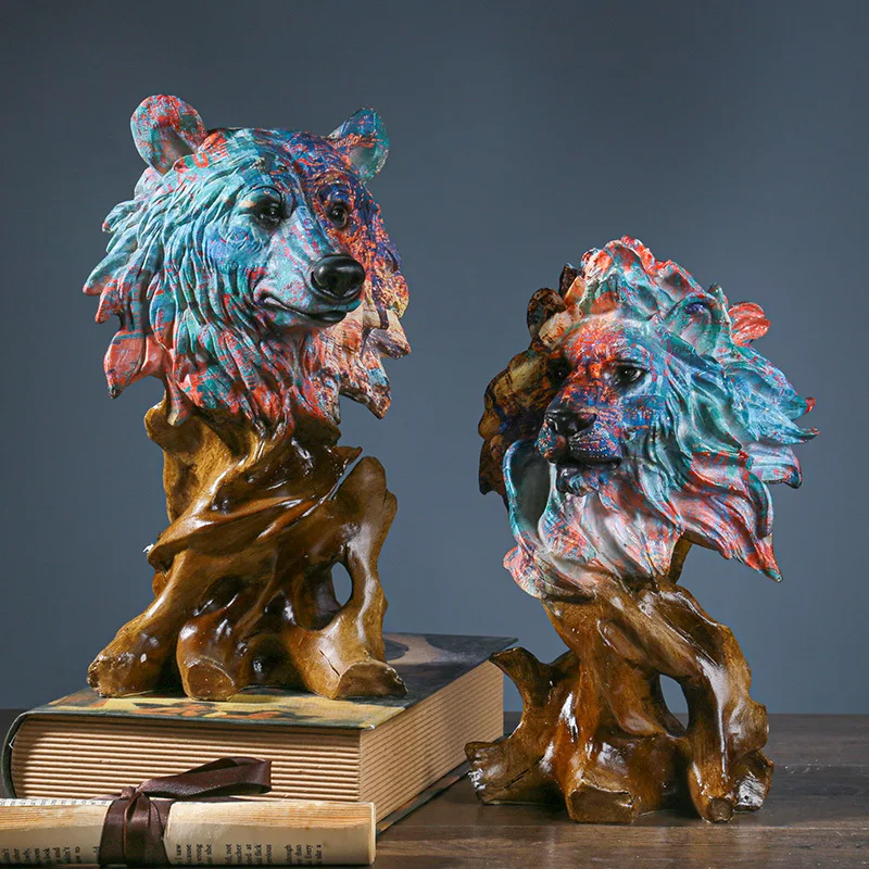 

European Art Creative Oil Painting Resin Decoration Home Living Room Wolf Horse Lion Eagle Soft Decorative Animal Head Crafts