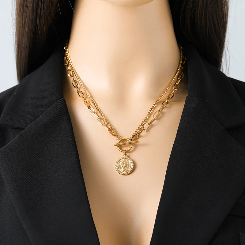 EILIECK Новая мода круглый портрет монета ожерелье браслеты набор для женщин модные