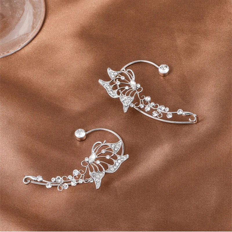 

Fashion Sparkling Crystal Elf Butterfly Ear Cuff Without Piercing Earrings Elegant Ear Clip For Women Ear Cuff Wedding Jewelry