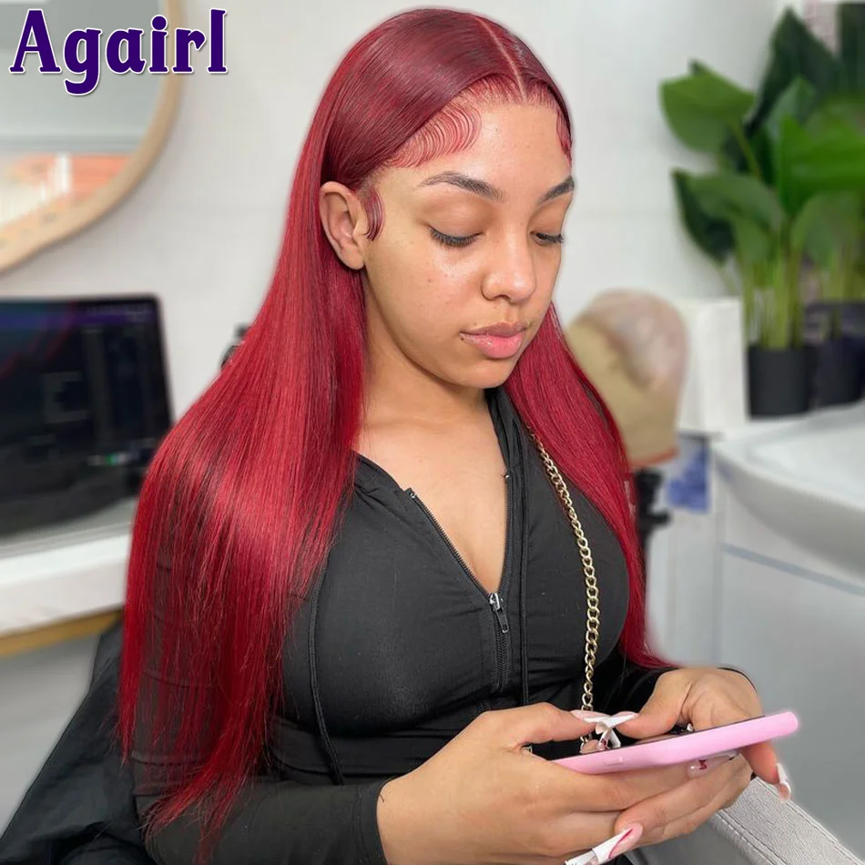13X6 Cherry Red Straight Lace Front Wigs For Women Burgundy Red 13X4 Lace Frontal Human Hair Wigs Brazilian Virgin Hair Wig 180%