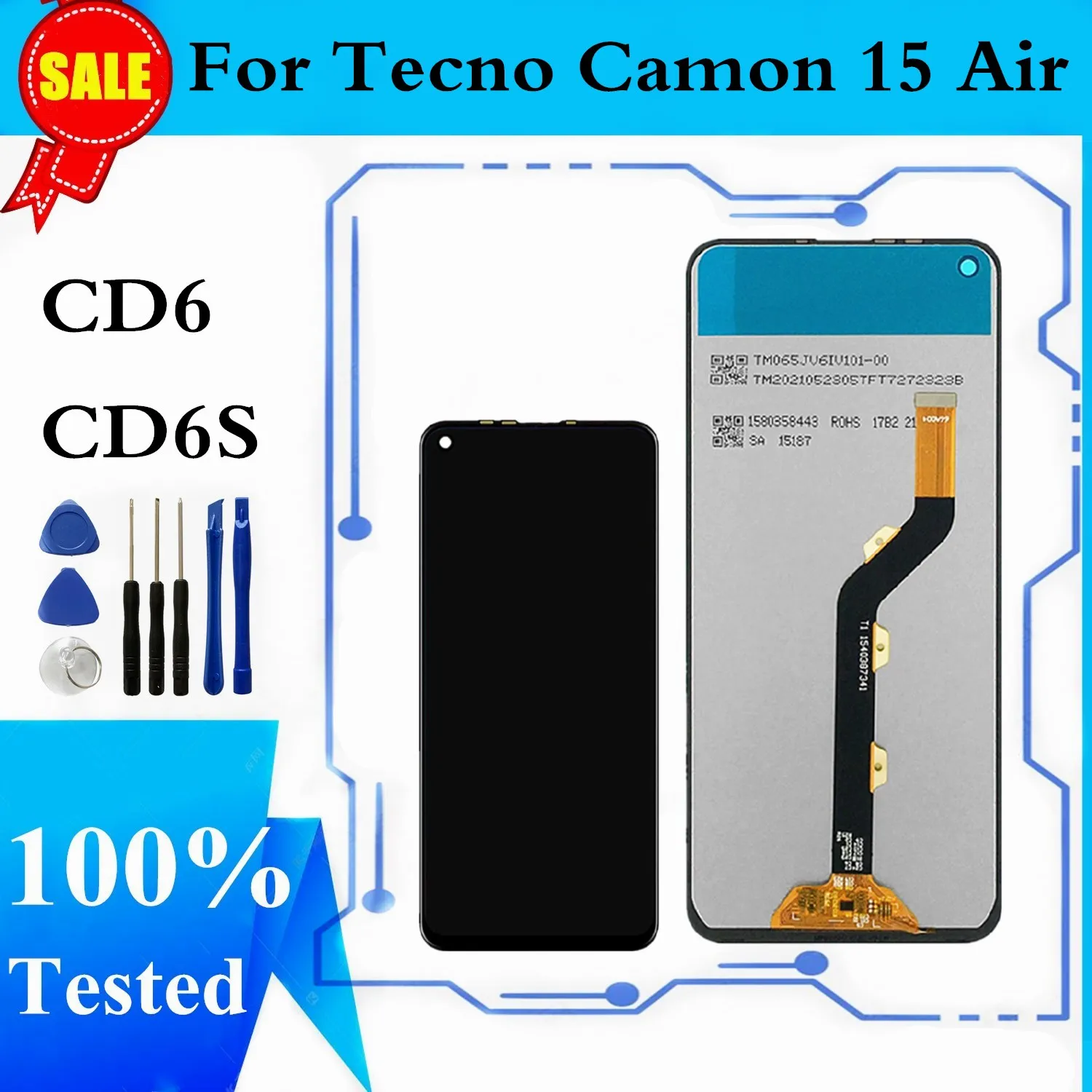

ЖК-дисплей для Tecno Camon 15 Air CD6, ЖК-дисплей кодирующий преобразователь сенсорного экрана в сборе New Camon15 Air, запасные части для ремонта
