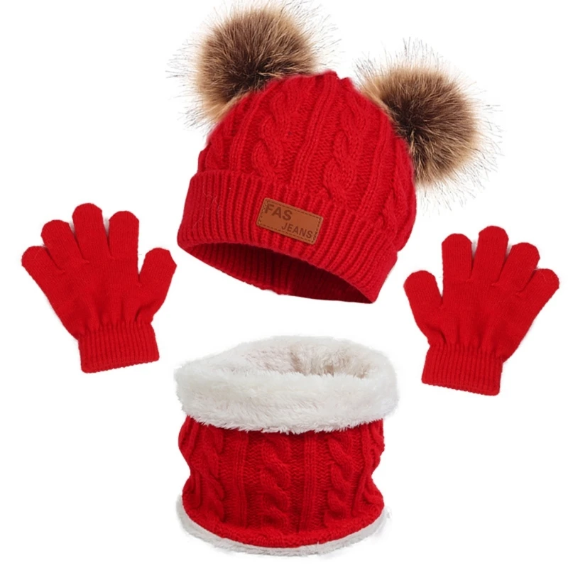 

Детская зимняя шапка, перчатки, шарф на шею, комбо для маленьких девочек и мальчиков, теплая вязаная крючком вязаная шапка,