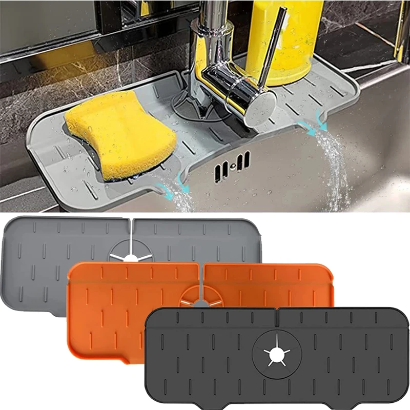 

Sink Splash Mat Drain Faucet Countertop Protector For Sink Mat Foldable Mat Sponge Kitchen Rack Bathroom Catcher Faucet Silicone