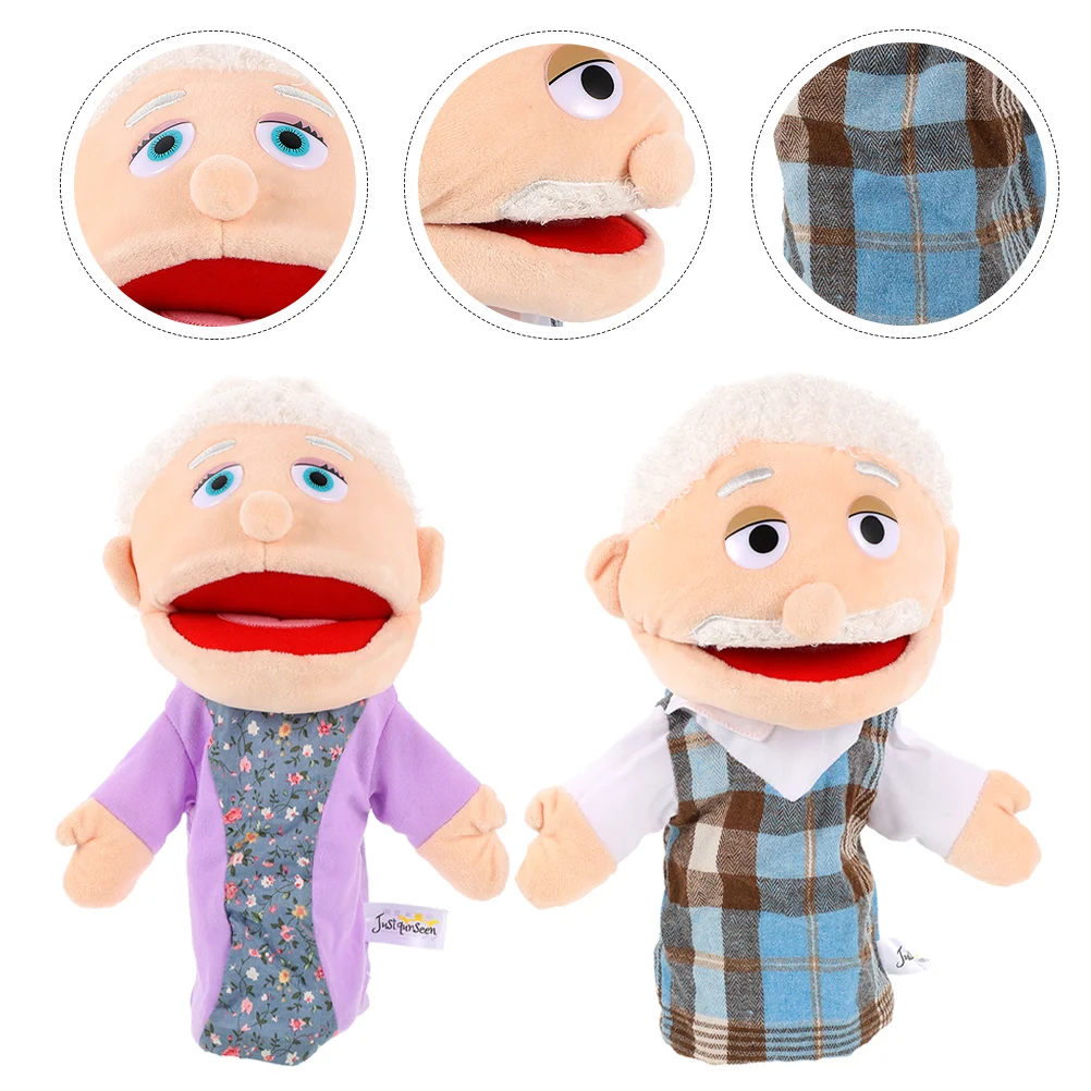 

2 Pcs Old Man Costume Adults Character Hand Puppet Lifelike Figure Toy Manual Kids Educational Cotton Realistic Elder Mother