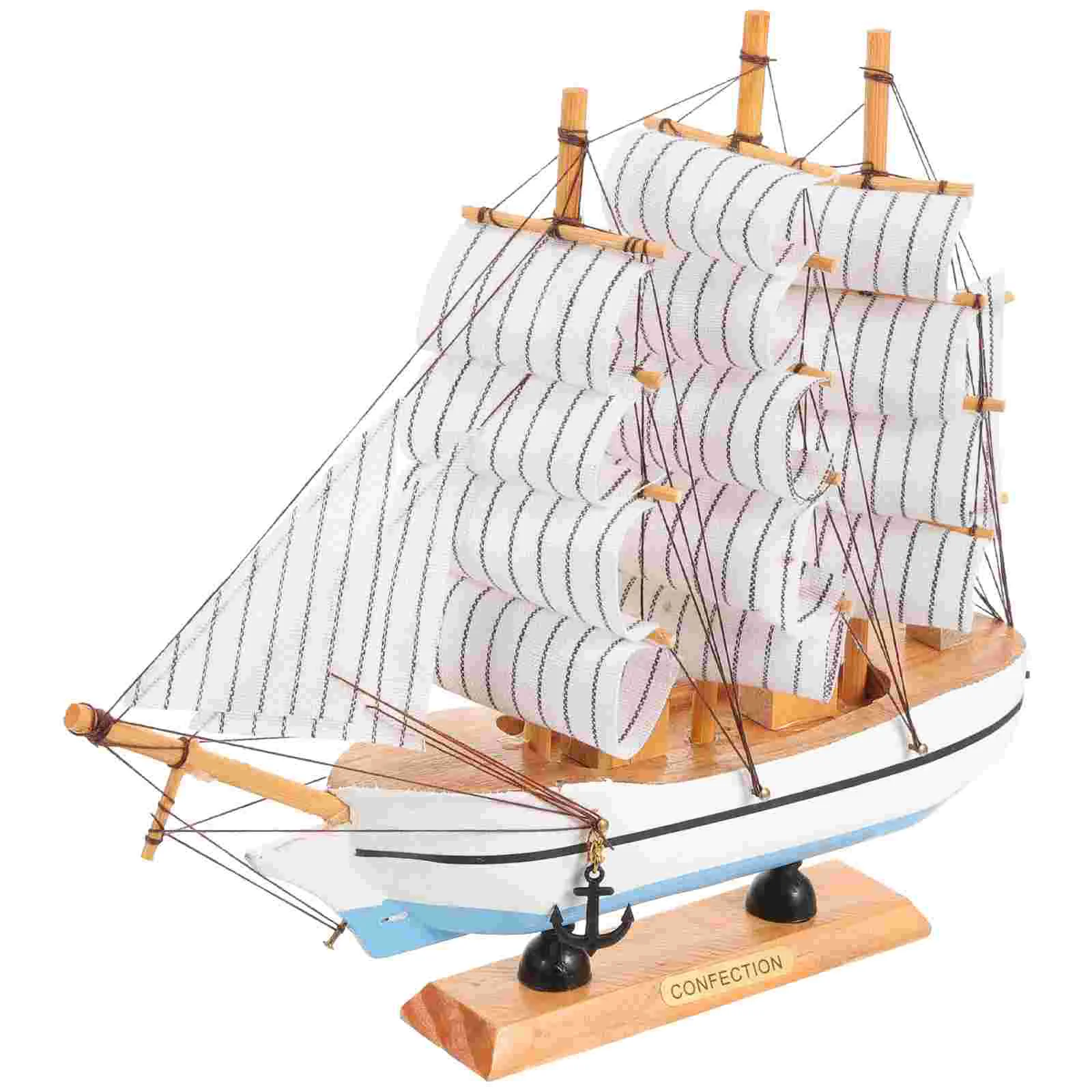 

Mediterranean Style Sailboat Model Wooden Nautical Sailing Boat Ship Decor