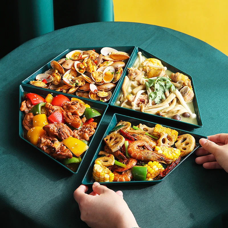 

4pcs Nordic PP Pallet Plastic Tray Food Pan Green Diamond Storage Household Kitchen Supplies Snack Dinner Tray Dessert Tray