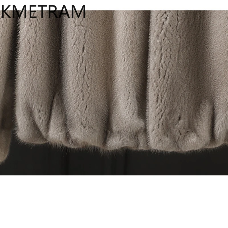 Шуба женская укороченная из натурального меха норки с капюшоном зима 2024