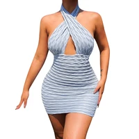 wave texture hanging neck hollow out sexy tight fashion buttock dress women 2022 slim fitting deep v sexy womens vest