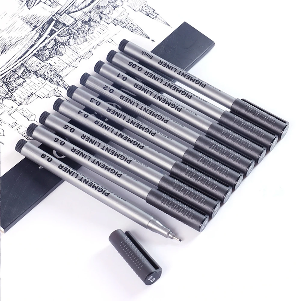 

9 шт./компл. пигментный лайнер Micron, чернильный маркер, ручка 0,05 0,1 0,2 0,3 0,4 0,5 0,6 0,8, кисть, наконечник, черный тонкий фломастер, эскиз, манга, рисов...