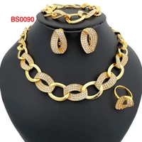 italy 24k gold plated jewelry sets large womens necklace rhinestones earrings free shipping to nigeria