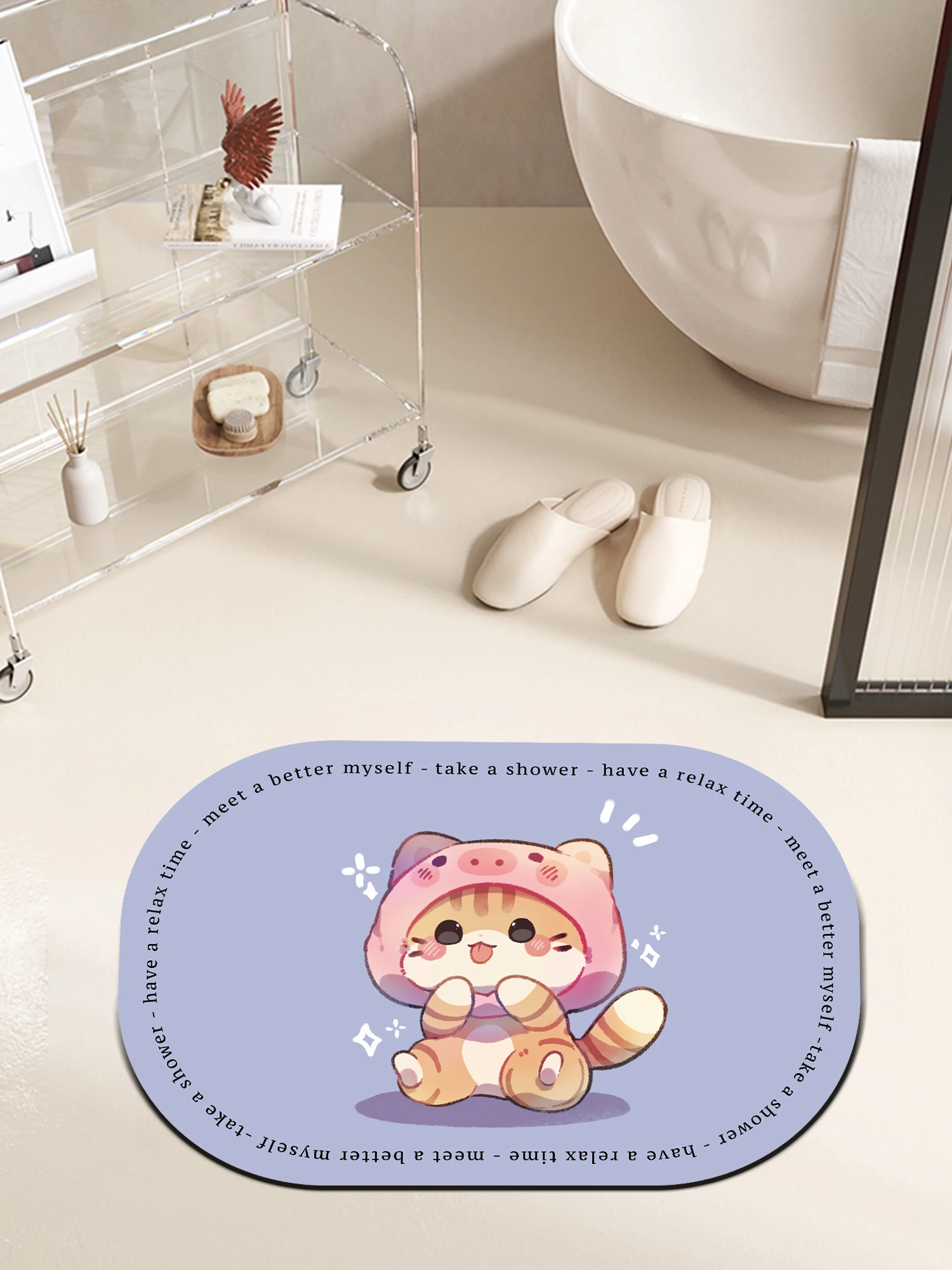 

Muxi bathroom Super absorbent floor mat cute kitten Quick Drying soft diatom mud non-slip carpet bathroom toilet door mat