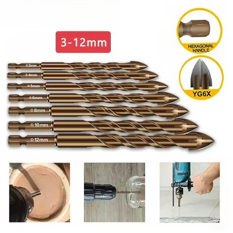 

Крестообразные шестигранные сверла для плитки, стеклокерамика, открывалка для отверстий в бетоне, треугольные сверла из сплава, размеры 3/4/5/6/8/10/12 мм