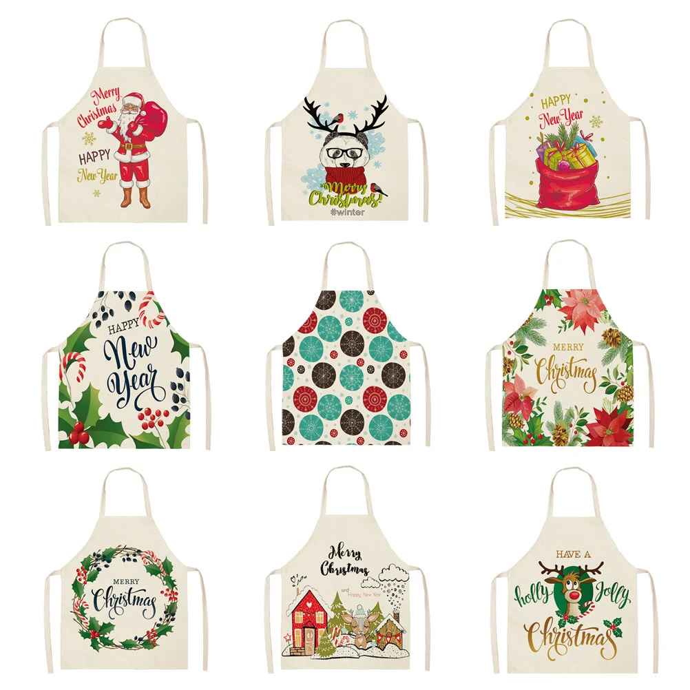 

Santa Claus Kitchen Female Cooking Antifouling Apron Christmas Deer Adult Children Sleeveless Apron Household Cleaning Tool