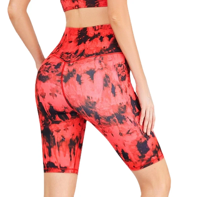 

Seamless Women's High Waisted Workout Shorts Tie Dye Printing Soft Stretchy Biker Short Yoga Athletic Fitness Gym Leggings Wear