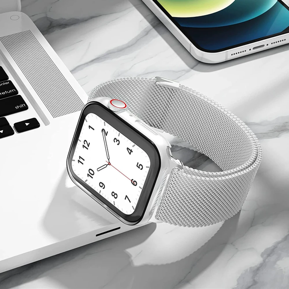 Milanese strap+case for Apple watch band 45mm 49mm42mm 41mm44mm40mm MetalMagnetic bracelet correa for iwatch series 8 7 6 SE 5 3