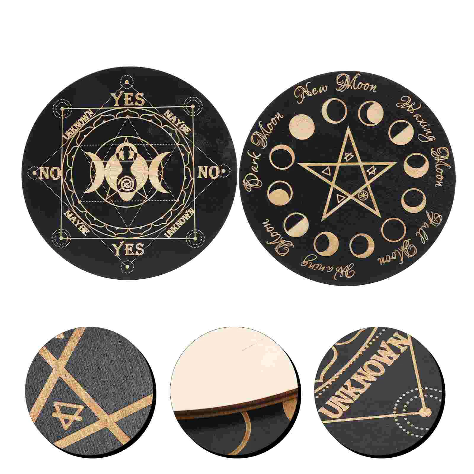 

2 Pcs Wooden Tarot Cards Divination Message Board Altar Accessory Decor Decorative Plates Pendulum Poplar Decoration
