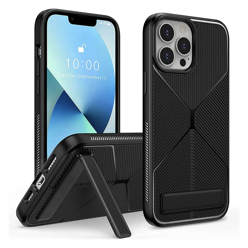 

Luxury Phone Case for iPhone 13 Pro Max 14 Plus 12 Mobile Cases with Kickstand for Wireless Charging Shockproof Back Cover