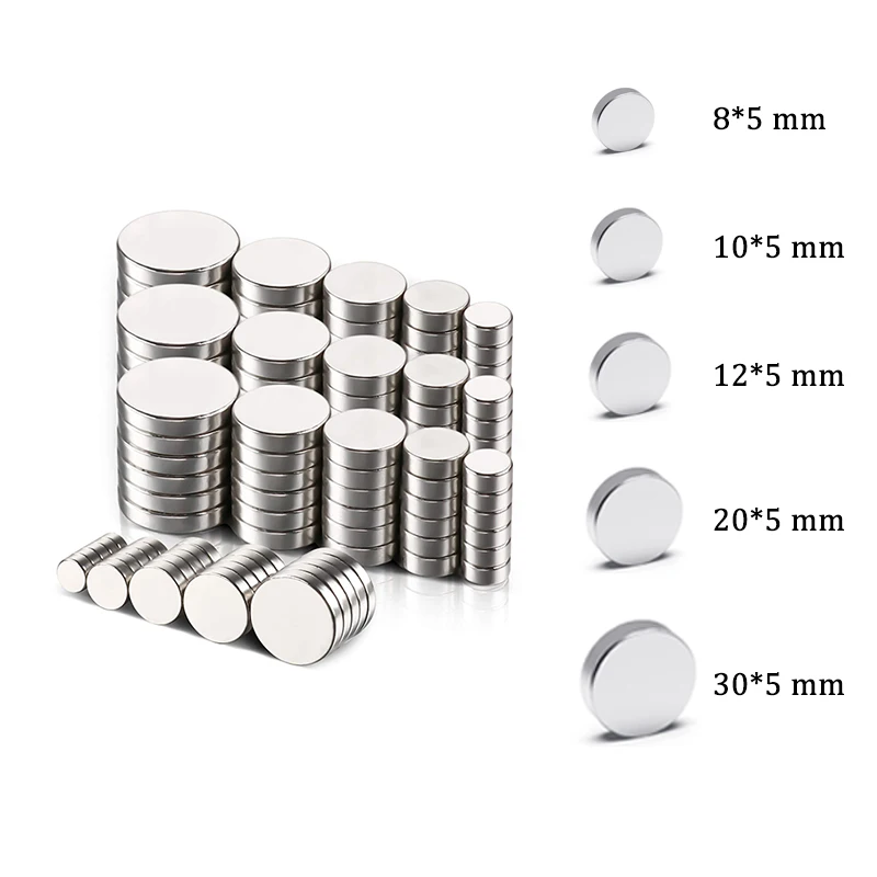 

2-50Pcs 5mm Thick Neodymium Magnet N35 Round Disc Blocks Rare Earth Magnets NdFeB Block Super Powerful Strong Permanent Magnet