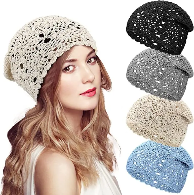 

Thin Hollow Fashion Handmade Hook Hat Women's Spring and Summer Knitted Hat Flower Design Hand-woven Weaving Fisherman Hat